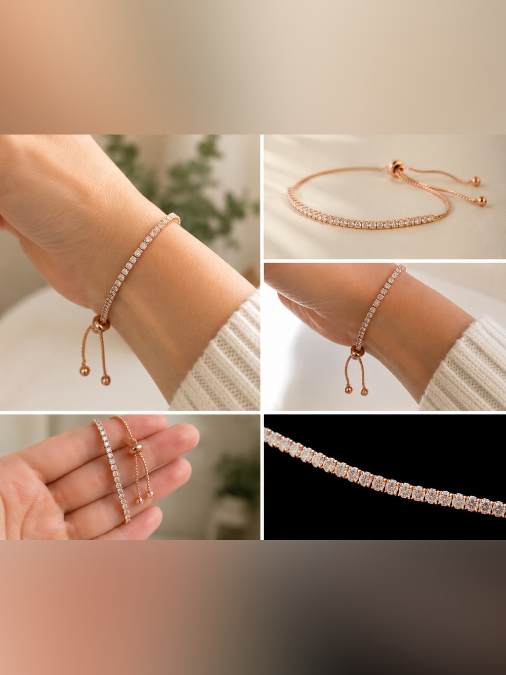 Rose Gold Rhinestone Tennis Bracelet | Dainty Sparkly Slider Bracelet NWT
